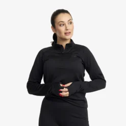 Waffle 1/2 Zip Baselayer Top Women Black